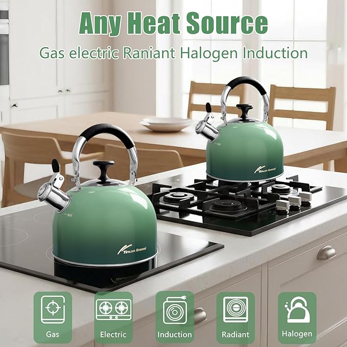 Tea Kettle Stovetop,Stainless Steel Whistling Tea Kettle For Stove Top, 2.5 Qt Tea Pot With Folding Handle, Food Grade Water Teapot Water Kettle For Stove Home Camping Travel,Gradient Green