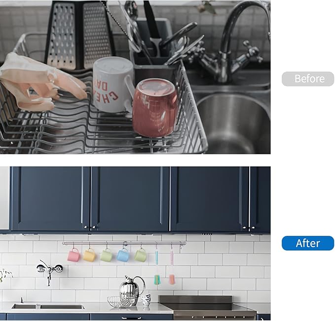 ROTHLEY Hanging Pot Rack Hanger: 39.4 Inch Stainless Steel Pot and Pan Hanger Pot Rack Wall Mounted Hanging Pots and Pans Rack Pot Hangers for Kitchen Wall Kitchen Rail with Hooks (Brushed)