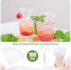 100Pcs Bow Cocktail Picks Party Toothpicks White Plastic Fruit Skewers Christmas Bow Drink Stirrers Cupcake Toppers Fancy Toothpick for Appetizers Drinks Wedding Coquette Birthday Bow Party Decor