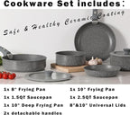 Pink Non Stick Pot and Pan Sets with Removable Handle, Ceramic Cookware Set Detachable Handle, Induction Kitchen Camping Stackable Pots Pans, Dishwasher/Oven Safe, PTFE/PFOA/PFOS Free
