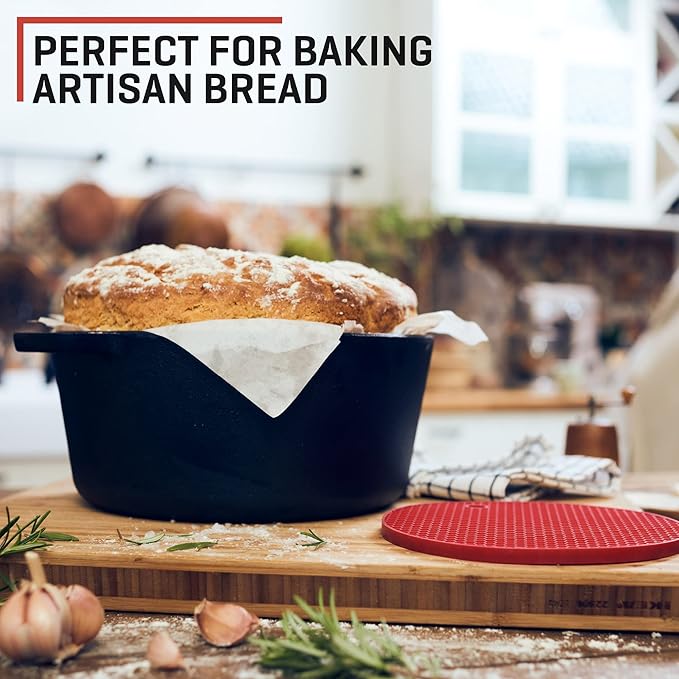 Uno Casa 2-in-1 Cast Iron Dutch Oven Large - 5 Quart Dutch Oven Pot with Lid, Pre-Seasoned Cooking Dish for Bread Baking and Stews - Heavy Duty Cast Iron Pot with Detachable Frying Pan Lid for Versatile Cooking