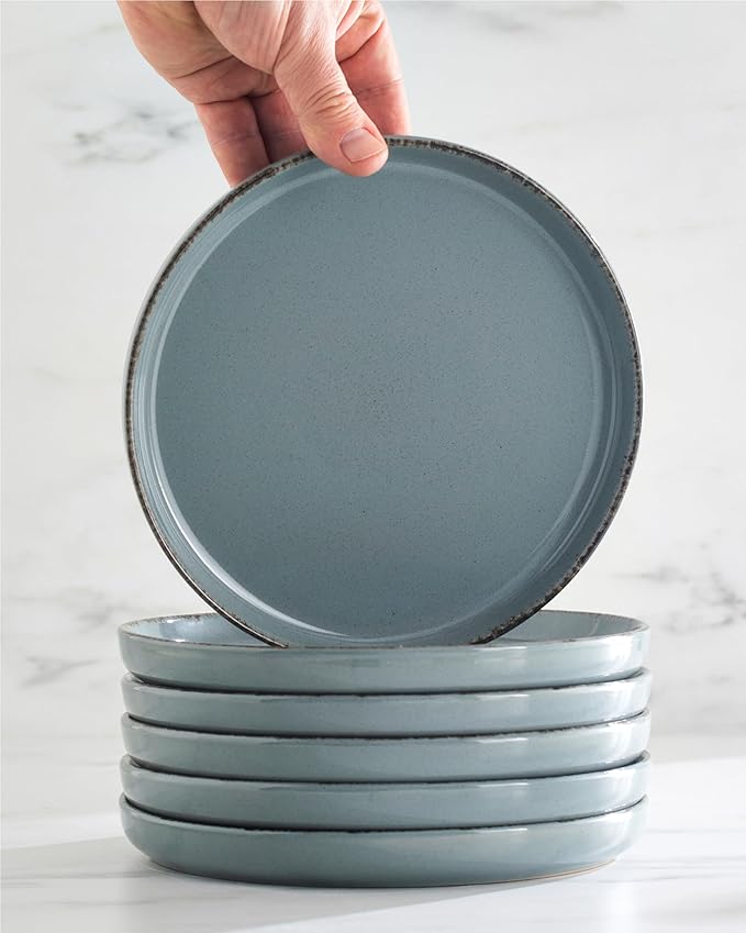 Stoneware Small Dinner Plates Set of 2, Modern Rustic -Style, 7.9"" Ceramic Plates, Dishwasher, Microwave Safe, Kitchen Plates-Rustic Blue, Large