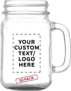 DISCOUNT PROMOS Custom Libbey Mason Jars w/Handles 16 oz. Set of 50, Personalized Bulk Pack - Traditional style, High standard - Black