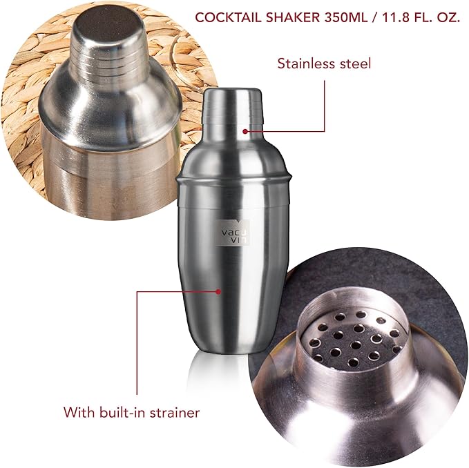 Vacu Vin Cocktail Set – 3-Piece Bar in a Box Starter Kit – Includes Muddler, Jigger & Recipe Guide – Compact Home Bartending Set for Beginners – Easy Cocktail Making Kit & Gift Idea