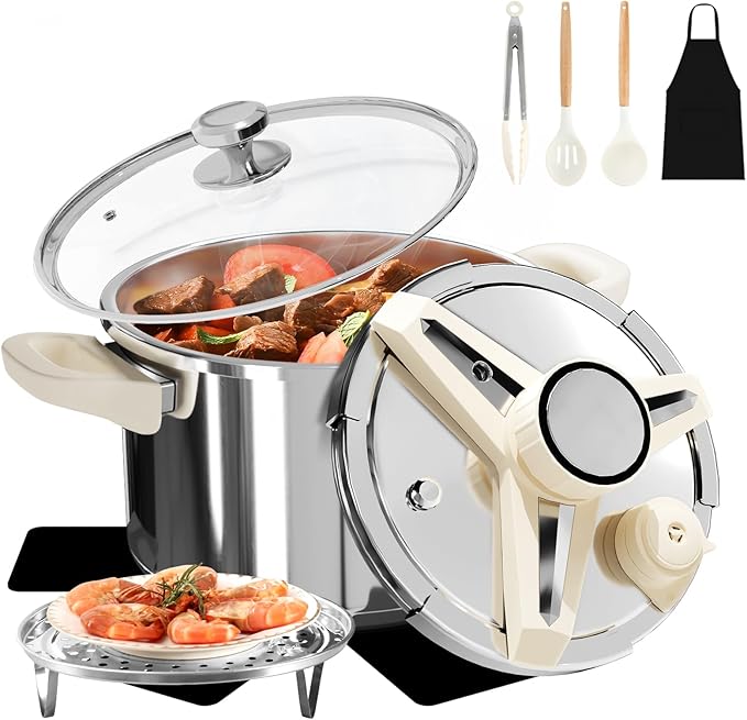 8 QT Stainless Steel Pressure Cooker. 10 pcs Olla de presion Set, Cooking Pressure Cooker with 3 PSl Settings Release Valve & Multiple Protective Devices, Compatible with Induction and Gas Stovetops