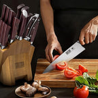 Kitchen Knife Set with Block 18-Piece, Super Sharp High Carbon Stainless Steel Chef Knife Set, Professional Cutlery Knife Set with Sharpener