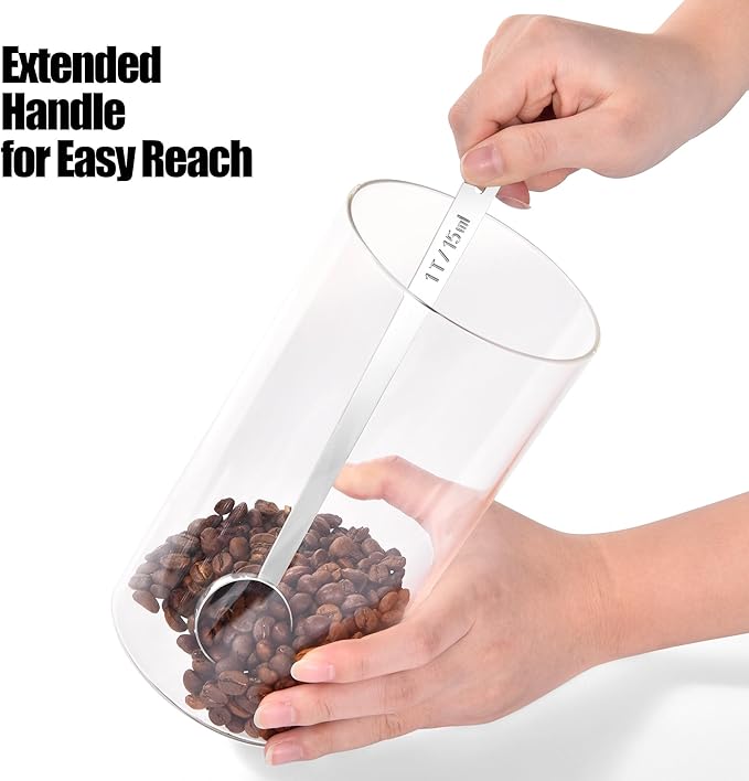 18/8 Stainless Steel Coffee Scoop, Doosu Food-Grade Metal Measuring Spoon with 6.9in Long Handle, Tablespoon Scooper for Coffee Beans, Ground Coffee, Espresso, Protein Powders, Tea, Sugar (1 Tbsp)