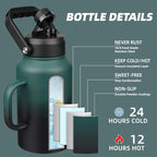 BJPKPK 87oz Insulated Water Bottle with Handle, Large Dishwasher Safe 2/3 Gallon Water Bottle, BPA Free Water Jug, Wide Mouth Metal Water Bottle with Anti-slip Bottom, Army Green & Black