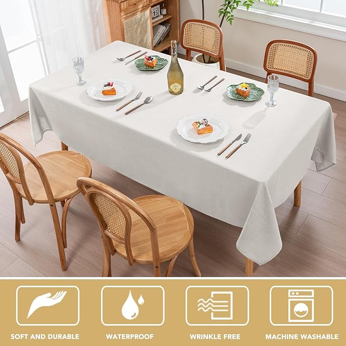 H.VERSAILTEX Linen Table Cloths Square 60 x 60 Inch Premium Tablecloth Spill-Proof Waterproof Table Cover for Dining Buffet Feature Extra Soft and Thick Fabric Wrinkle Free, White