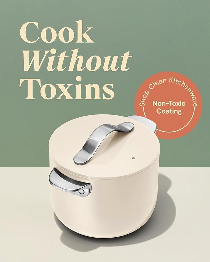 Caraway Petite Cooker - 2 Qt Ceramic Coated Pot - Free From Forever Chemicals - Perfect for Rice, Grains, or Sauces - White