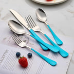 20-Piece Blue Silverware Set 18/0 Stainless Steel Flatware Blue Handle Cutlery Set Service for 4 Dinner Knives Forks Spoons Set Mirror Finish Dishwasher Safe