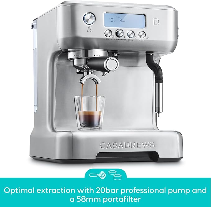 CASABREWS Neutron Pro Espresso Machine with Dual Boiler, 20 Bar Espresso Maker with Automatic Milk Frother and LCD Display, Cappuccino Latte Maker with Separate Hot Water System for Americano, Silver