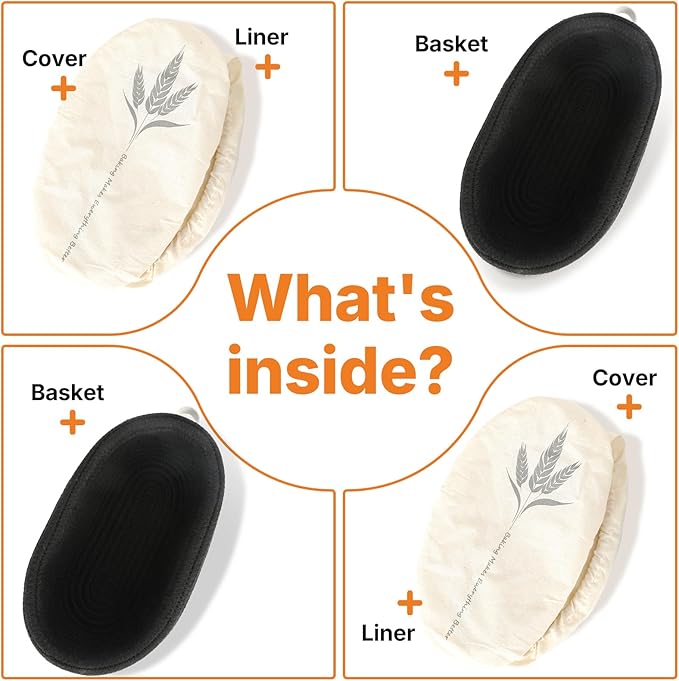 Banneton Bread Proofing Basket Set - 2X Oval Round Sourdough Proofing Baskets - Sourdough Proofing Bowls Bread Baking Supplies With Liner & Cloth Cover - Cotton Rope Banneton Basket for Baking