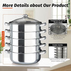 5 Tier Layer Stainless Steel Steamer Pot, 304 Food Grade Steel Multipurpose Steam Cookware Steaming Pot with Stackable Pan and Lid for Cooking Corn,Dumpling,Fish (Silver, 5 Tier - 30cm)