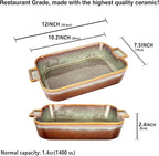 Rectangular 9.5 x 7 Casserole Dish, 47 oz Ceramic Au gratin Baking Dish with Handles, or for mixing, salad, pasta plate, Best gift for those who love baking, Microwave, Oven safe