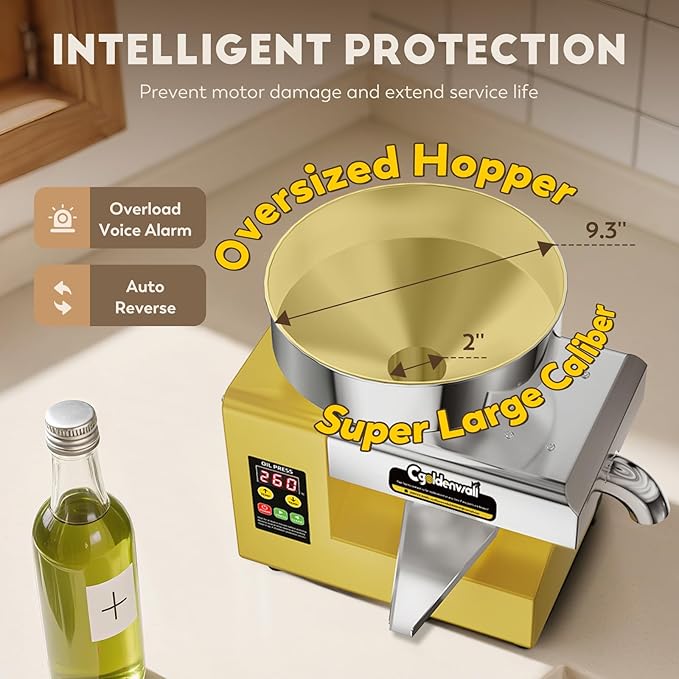 CGOLDENWALL Oil Press Machine, Automatic Oil Making, Electric Oil Extractor for Cold&Hot Pressing, Oil Maker with Intelligent Temperature Controller(32-572°F),Seeds Nuts Oil Expeller,CE(110V, US Plug)