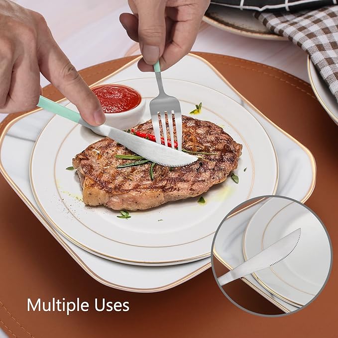 Matte Green Silver Silverware Set, 20-Piece Stainless Steel Flatware Set, Satin Finish tableware Cutlery Set, Service for 4, Home and Restaurant, Dishwasher Safe