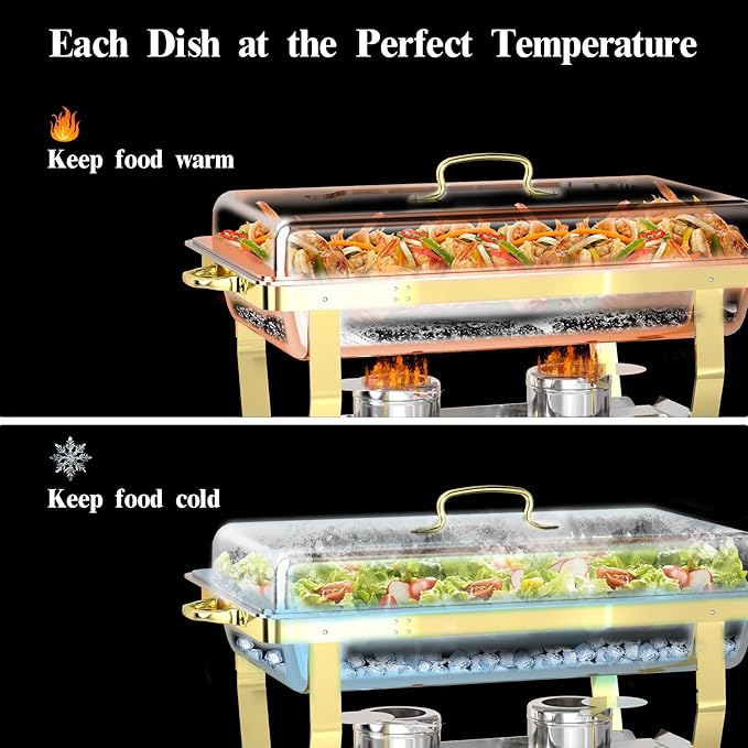 Chafing Dishes for Buffet，4PK Food Warmers for Parties, Buffet Servers and Warmers,Semi Gold Chafing Dish Buffet Set, Elegant Catering Supplies Buffet Display Set