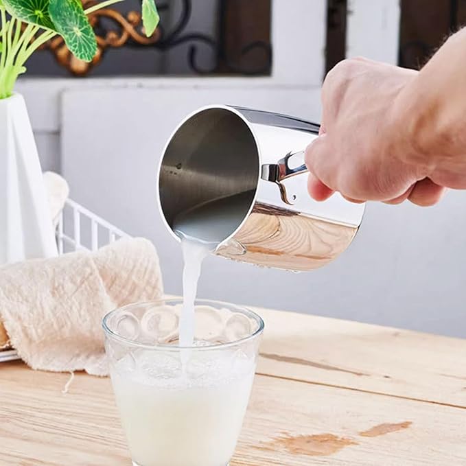 Milk Warmer Pot, 30oz/900ml Stainless Steel Turkish Coffee Pot Stovetop Chocolate Butter Melting Pan with Spout and Long Handle