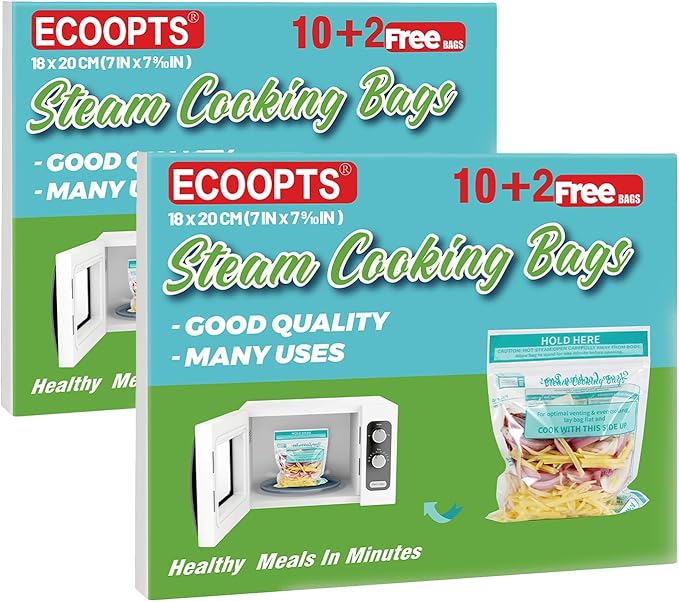 24×Steam Cooking Bags Microwave Steamer Bags for Vegetables,Potatoes and Meat (2 Pack)