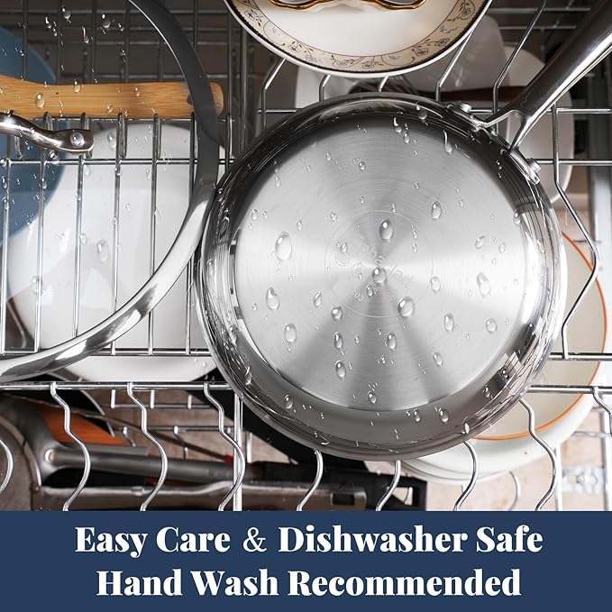 Stainless Steel Non Stick Frying Pan,10 Inch Healthy Non Toxic Ceramic Coating Cookware with Lid,Works on Induction, Electric Stove and Gas Cooktops,PTFE PFAS PFOA Free Skillet,Dishwasher&Oven Safe