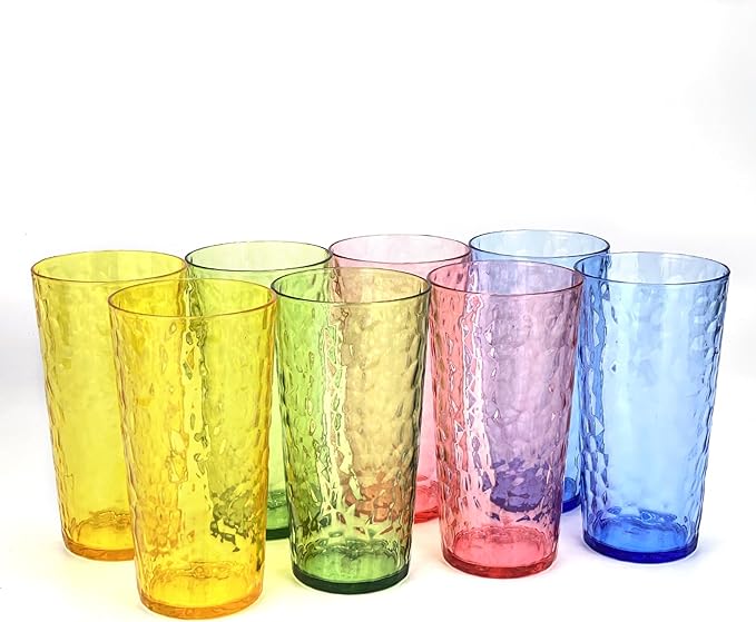 Yalin 24-Ounce Plastic Tumbler Acrylic Drinking Glasses, Reusable Plastic Cups, Stackable, BPA-Free, Shatter Proof, Dishwasher Safe, Set of 8 (Multicolor)