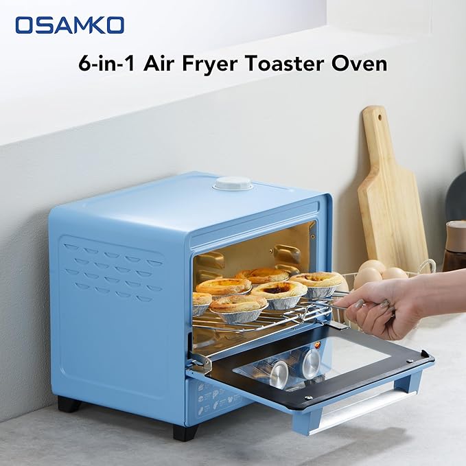 12.7 QT 6-in-1 Air Fryer Toaster Oven with Steam Infusion, Compact, Fast Preheat, Air Fry, Bake, Roast, Broil, Reheat & Steam, Perfect for Small Contertop, Blue