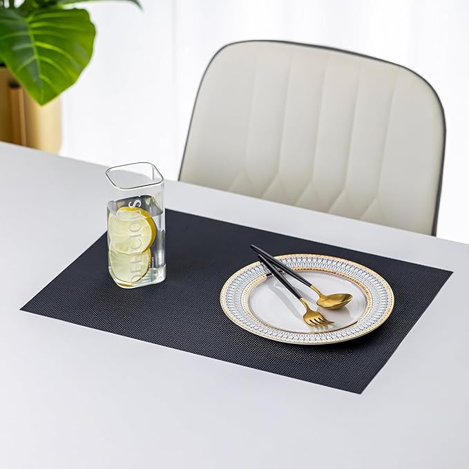 LEXMORE PVC Woven Placemats 6 PCS Wipeable Indoor/Outdoor Table Mats Washable Vinyl Place Mats for Dining Table, Set of 6-Black