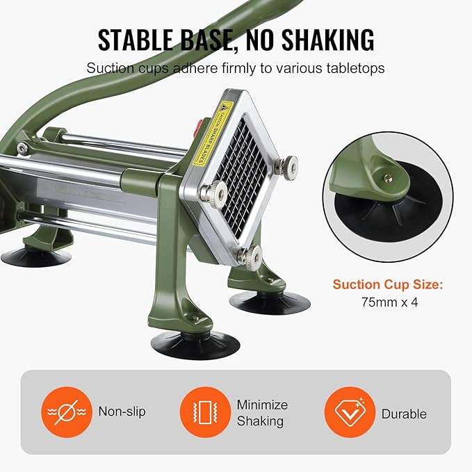 VEVOR French Fry Cutter, Potato Slicer with Stainless Steel Blades, Manual Potato Cutter Chopper with Suction Cups, Great for Potato, French Fries, Cucumber, Vegetables, Carrot