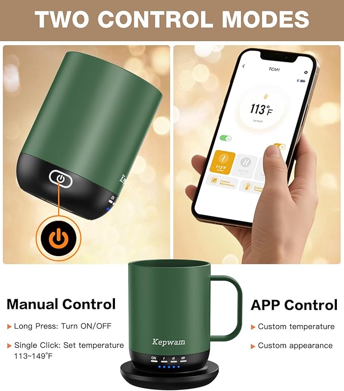 Heated Coffee Mug T1-14oz Fast Heating & Longer Battery Life Self Heating Coffee Mug Hot to 149℉ - Touch & App Controlled Mug Coffee and Hot Beverage Warmer, Gifts for Women and Men