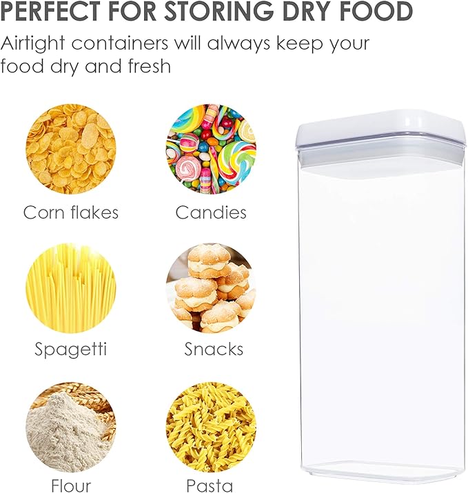Airtight Food Storage Containers, Vtopmart 4 Pieces Large BPA Free Plastic Spaghetti Containers with Easy Lock Lids, for Kitchen Pantry Organization and Storage, Include 24 Labels (White,