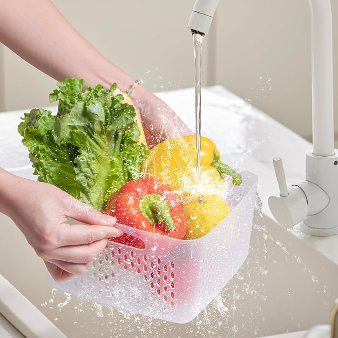 6 PCS Fruit Storage Containers for Fridge with Lids, BPA-Free, Produce Storage Containers with Removable Colander, Dishwasher & Microwave Safe for Salad Berry Lettuce Keeper