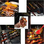 Kabob Grilling Set - 6 Non-Stick Grill Baskets & 6 Stainless Steel Skewers - Long Handle, 15.5 Inch, Steel