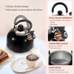 GGC 2.6QT Tea Kettle for Stove Tops, Whistling Tea Kettles for Boiling Water Coffee or Milk, Black Stainless Steel Tea Pots with Folding Handle, Thumb Design Control Kettle Outlet