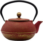 Cast Iron Teapot Tea Kettle with Stainless Steel Infuser for Stovetop Safe Coated with Enameled Interior Japanese Red Tetsubin for Loose Tea(30.4oz/900ml)