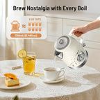 Retro Electric Kettle, PARIS RHÔNE 1.7L Hot Tea Kettle with Thermometer, 1500W Fast Heating, Cordless Design, LED Indicator, Auto Shut-Off & Boil Dry Protection