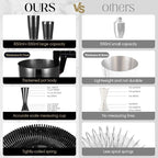 Black Cocktail Shaker Set 12-Piece - Stainless Steel Mixology Bartender Kit with 30oz+20oz Boston Shaker Tins, Japanese Jigger, Hawthorne Strainer and Bar Set for Home Bartending | Housewarming Gift