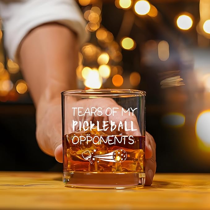 Pickleball Gifts, Tears of My Pickleball Opponents Whiskey Glass 10 Oz, Funny Pickleball Gifts for Men Pickleball Lovers Friends for Birthday Christmas