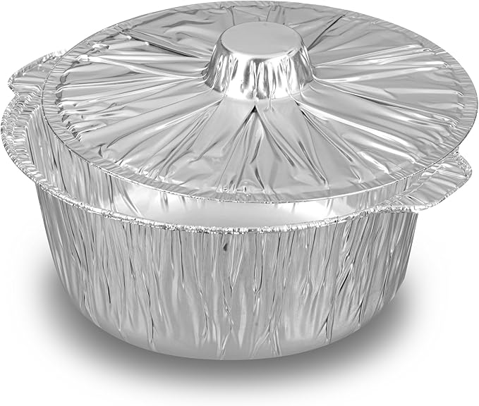 Foil Lux 3.5 Quart Pans And Lids, 10 Disposable Pots With Lids - Oven-Ready, Stove Compatible, Aluminum Foil Baking Pans, Freezable, For Outdoor Camping, Vacation, Picnic, And More - Restaurantware