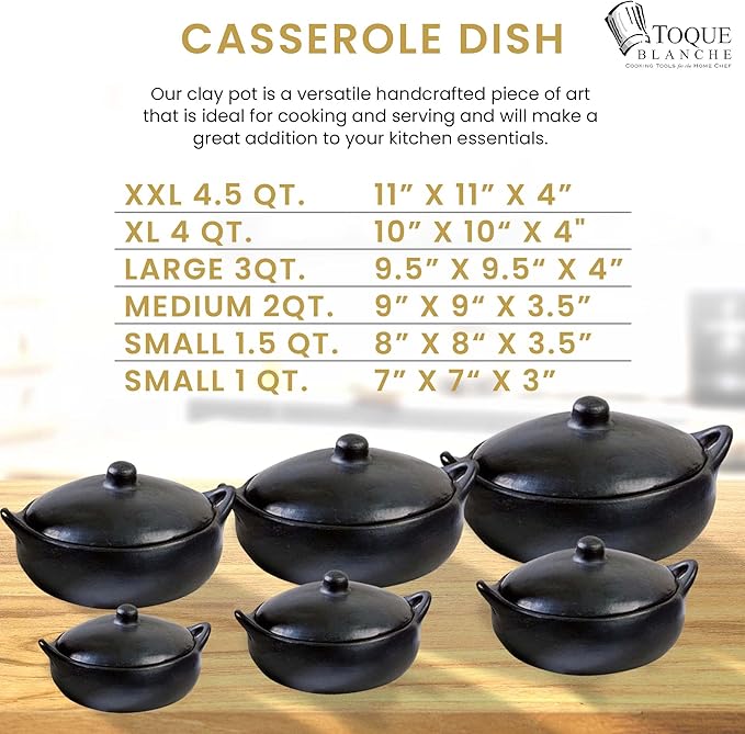 Authentic Chamba Casserole - Elegant Handmade Black Clay Cooking Pot with Cover - Perfect for Soups, Stews, Braises & More - Versatile & Durable - Stovetop Safe - 1 Qt.- Very Small Pot