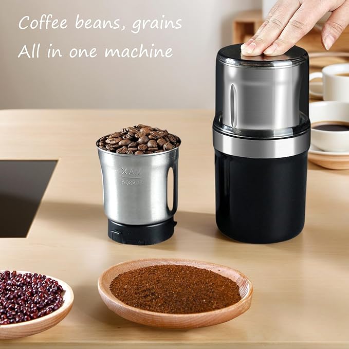 Voltix Electric Multi-Use Cup Grinder, Large Capacity Stainless Steel, Portable Electric Coffee Grinder & Spice Grinder for Home Kitchen, One Touch Coffee Mill for Beans, Spices (Straight Blade)