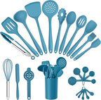 E-far Silicone Cooking Utensils Set, 25 Piece Kitchen Utensils with Holder, Non Toxic Kitchen Tools Spatula, Turner, Spoon, Ladle for Nonstick Cookware, Heat Resistant & Dishwasher Safe - Blue
