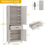 DWVO 72" Tall Farmhouse Pantry Cabinet, Kitchen Storage Pantry with Barn Doors & Drawer, Versatile Organizer with Adjustable Shelves, Rustic Cupboard for Dining Room, Living Room, White Oak