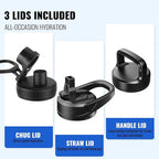 64oz Insulated Water Bottle with Straw, Half Gallon Stainless Steel Vacuum Water Jug, Large Thermal Water Bottle Flask with Leakproof 3 Lids for Travel, Camping, Gym Sports Indigo Black