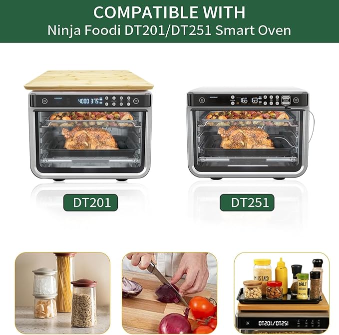 16.3" x 13.3" Bamboo Cutting Board, Toaster Oven Accessories With Heat-Resistant Non-Skid Silicone Feet for Ninja Foodi DT201 DT251 Smart Oven Countertop Convection Oven,100% Organic Bamboo