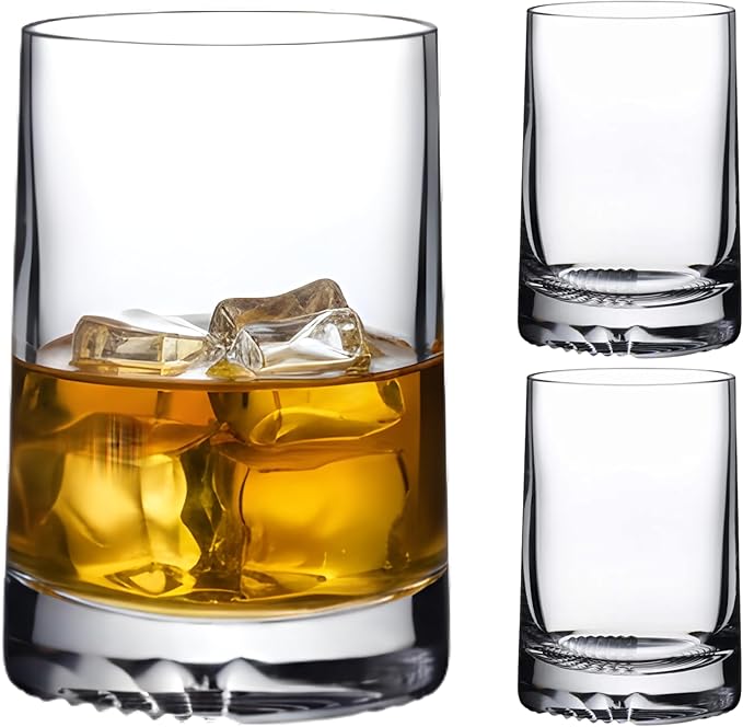 NUDE Whiskey Glasses Set of 2 DOF – 13.25 oz Lead-Free Crystal Old Fashioned Rocks Glasses for Whisky, Scotch & Bourbon – Alba by Joe Doucet, Hand-Engraved Tartan, Heavy Base