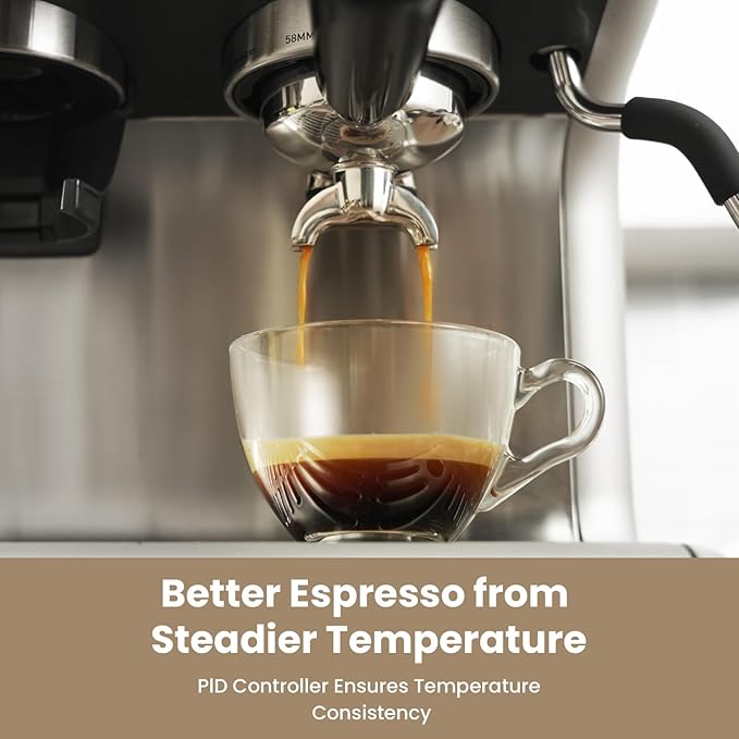 Gevi Dual Boiler Espresso Machine with Built-in Grinder, 58mm Professional Portafilter, Barista Steam Wand, 31 Grind Settings, Commercial Grade Stainless Steel Housing for Home Café, Sterling Silver