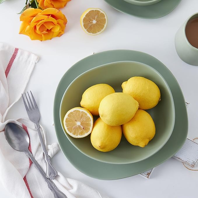 Stone Lain Delilah 8-inch Bowl 6-Piece Dish Set, Porcelain, Honeydew