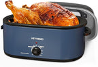 22 Quart Electric Turkey Roaster Oven with Removable Pan Large Stainless Steel Roaster, Visible & Self-basting Lid, Fast Heating & Thaw/warming Setting, Blue