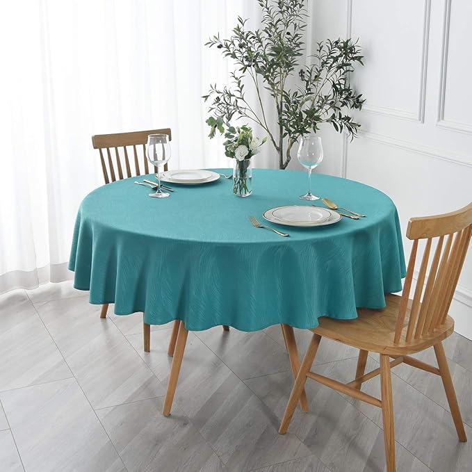 maxmill Round Jacquard Tablecloths Swirl Design Spillproof Wrinkle Free Water Proof Heavy Weight Soft Table Cloth for Circular Table of Buffet Banquet Parties Holiday Dinner Round 90 Inch Teal